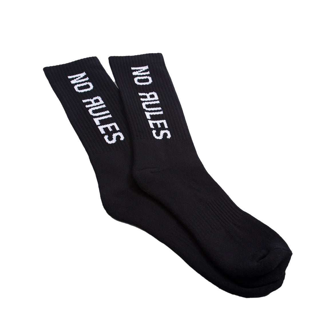 No Rules Text Logo Cushioned Crew Socks - Black