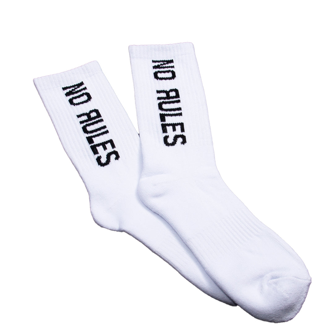No Rules Text Logo Cushioned Crew Socks - White