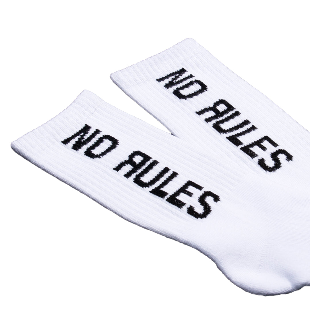 No Rules Text Logo Cushioned Crew Socks - White